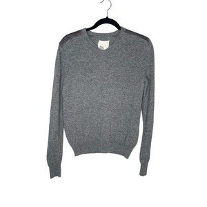 Mills Supply Men's Grey Long Sleeve Wool V-Neck Pullover Sweater Size Small